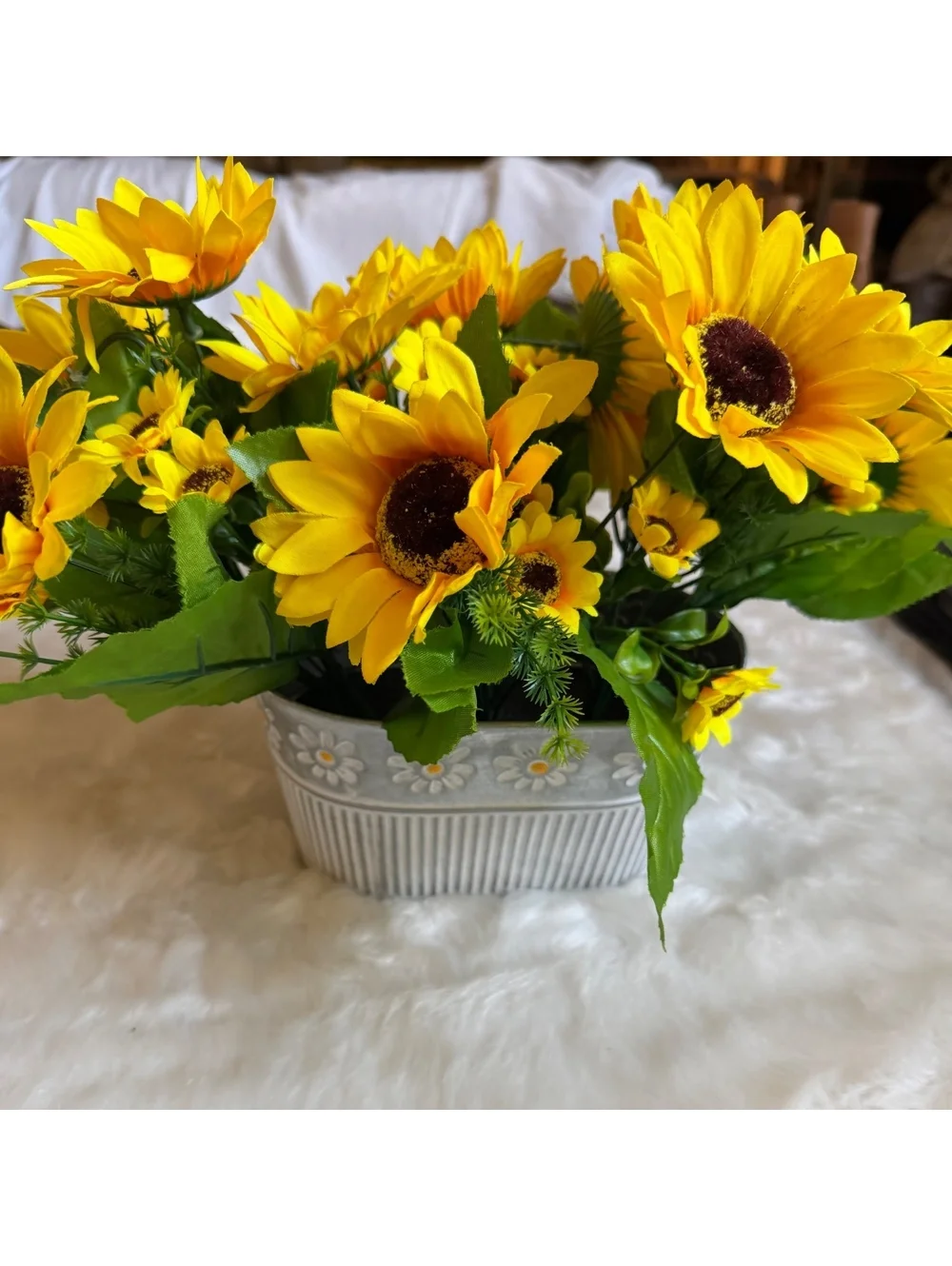 Artificial Sunflower Floral Arrangement in Decorative Metal